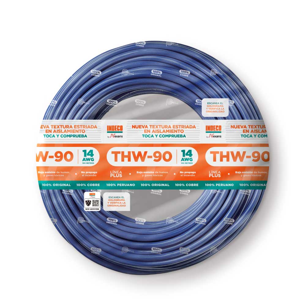 Cable THW-90 +plus 450/750 V 14 AWG Azul Indeco