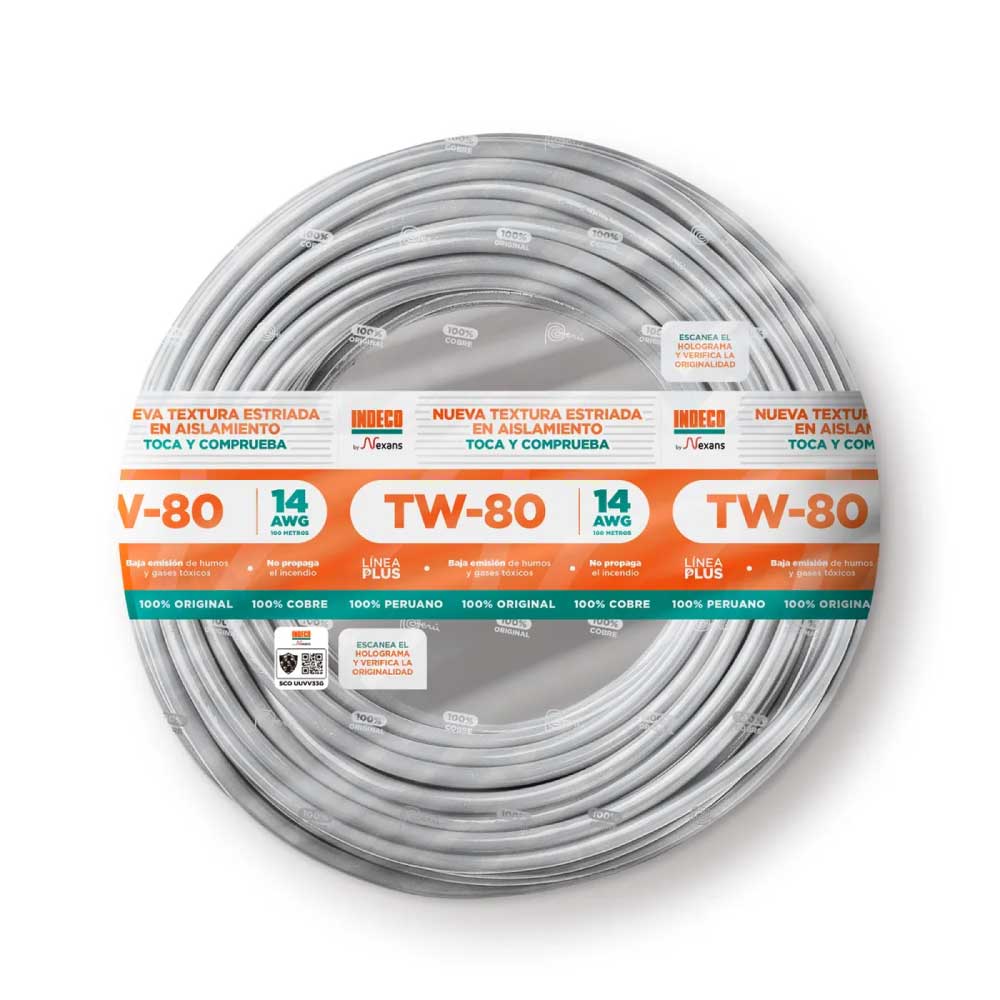 Cable TW-80 +plus 450/750 V 14 AWG Blanco Indeco