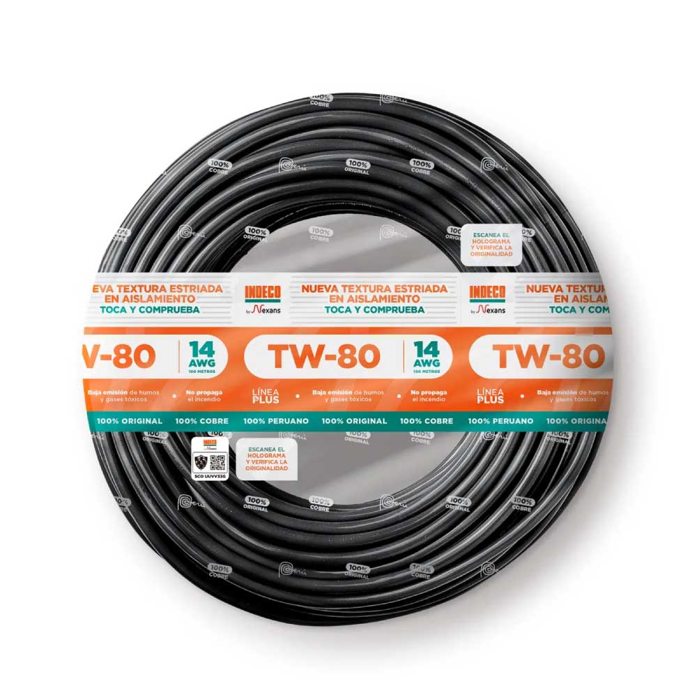 Cable TW-80 +plus 450/750 V 14 AWG Negro Indeco