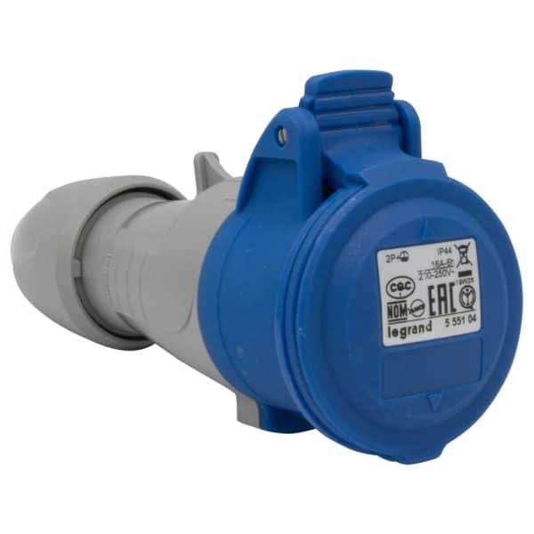 Toma Aéreo 2P+T 16A  250Vac IP44 AZUL - 6H - P17 Tempra Pro - Imagen 3