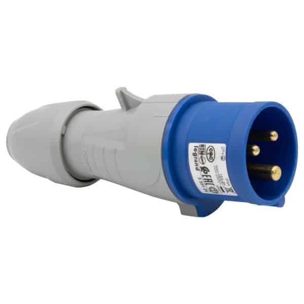 Enchufe Aéreo 2P+T 16A  250Vac IP44 AZUL - 6H - P17 Tempra Pro